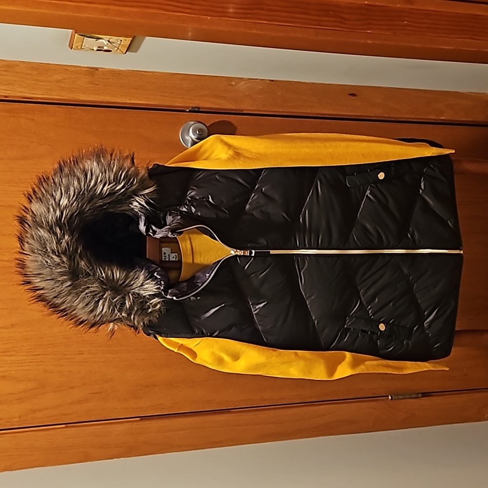 Michael Kors puffy vest, size S, chocolate color, golden zipper, and buttons.